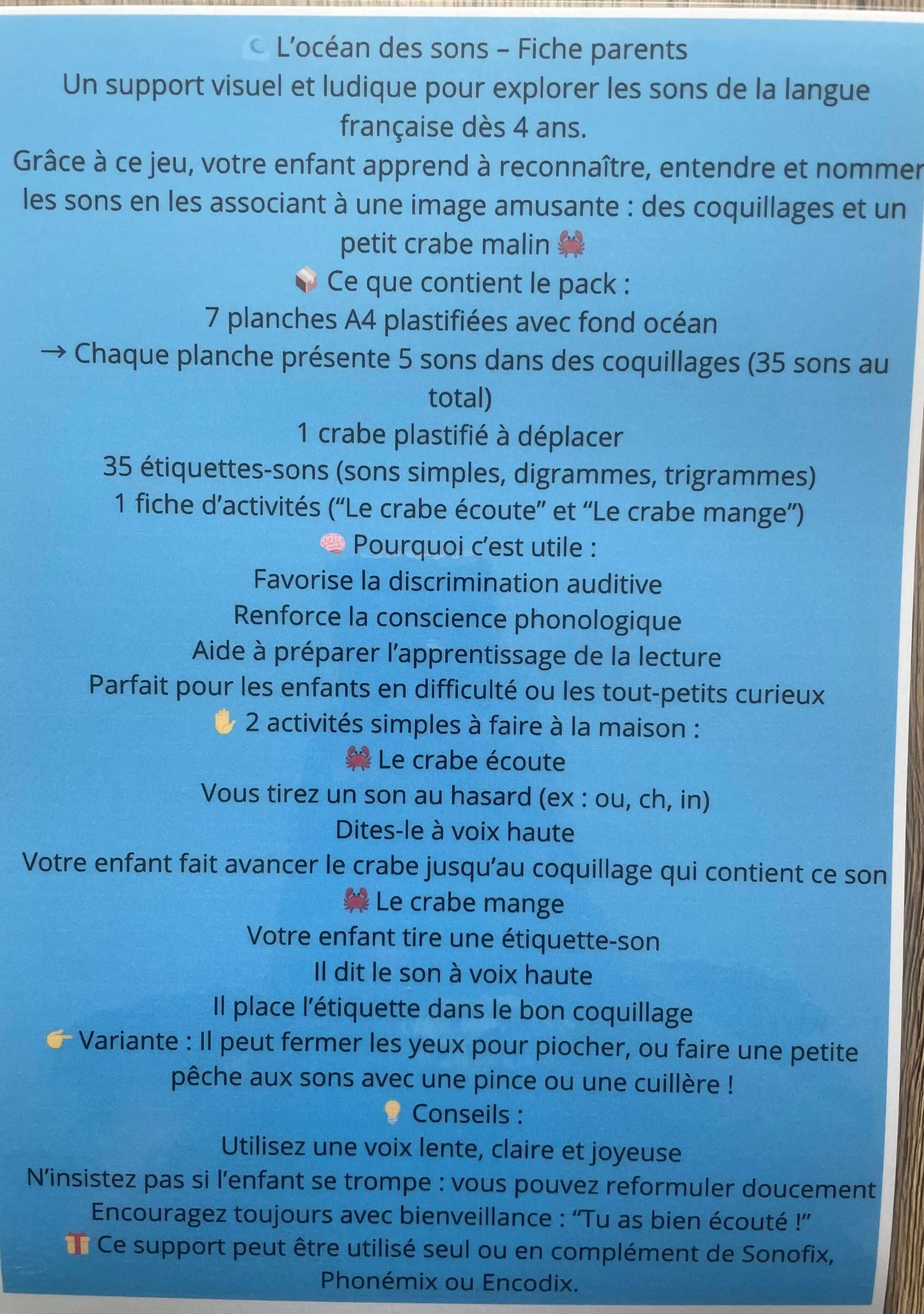 L’OCÉAN DES SONS : Un support visuel et ludique pour explorer 35 sons en jouant !