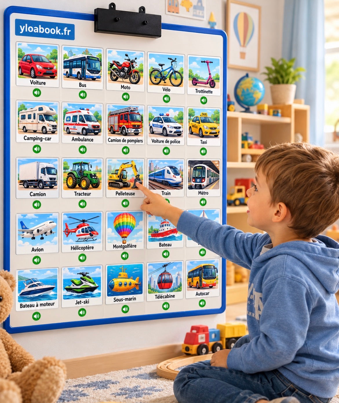25 pictogrammes « Les moyens de locomotion » – PDF à imprimer | Compatible avec le grand tableau parlant YLOABOOK