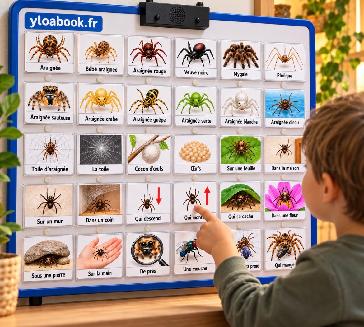 24 pictogrammes « Les araignées » – PDF à imprimer | Compatible avec le grand tableau parlant YLOABOOK