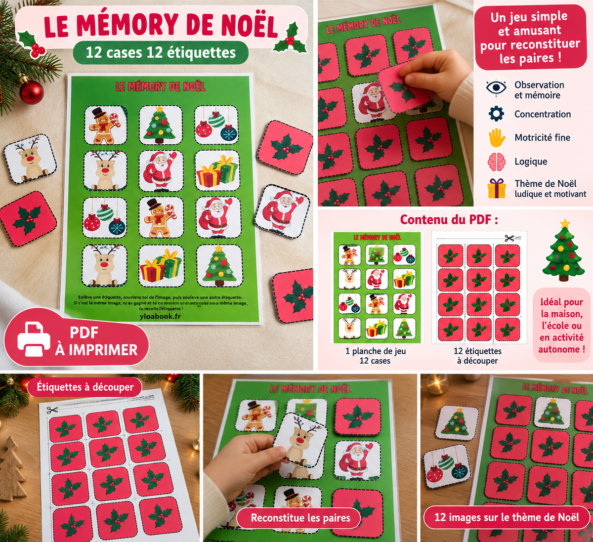 Mémory de Noël - Jeu de mémoire à imprimer PDF