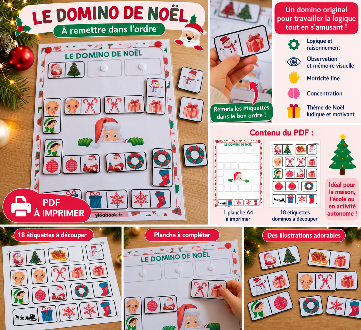 Domino de Noël - Jeu à imprimer PDF