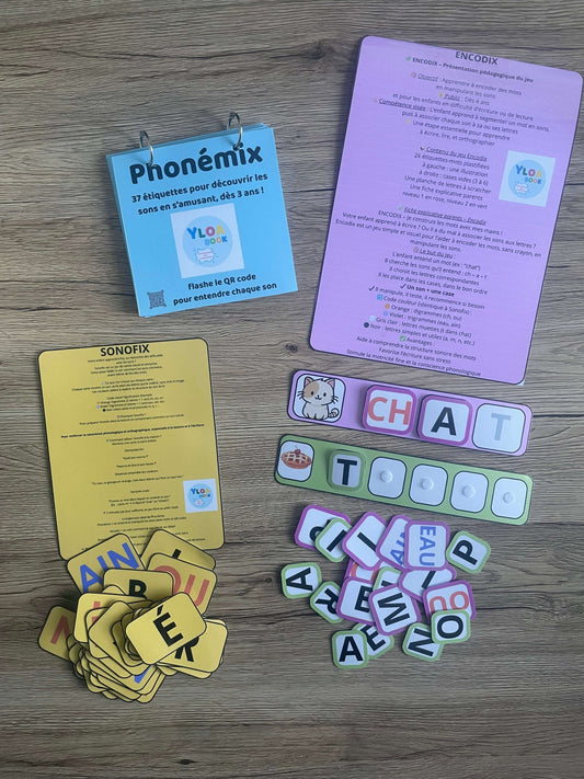 🎁 Pack Lecture Déclic – 3 outils pour débloquer la lecture 💬 Avec SONOFIX, ENCODIX et PHONEMIX, tout est prêt pour aider ton enfant à entendre, encoder et lire.