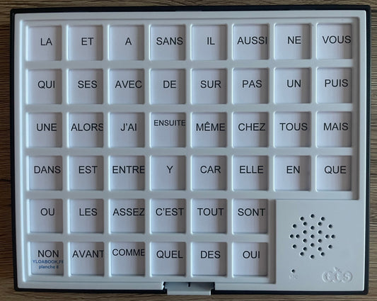 Tableau bavard blanc avec 44 cases de mots pour apprendre la lecture sonore et ludique YLOABOOK