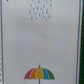 Fiche du livret de graphisme avec lignes verticales représentant la pluie et un parapluie coloré pour motricité fine en maternelle
