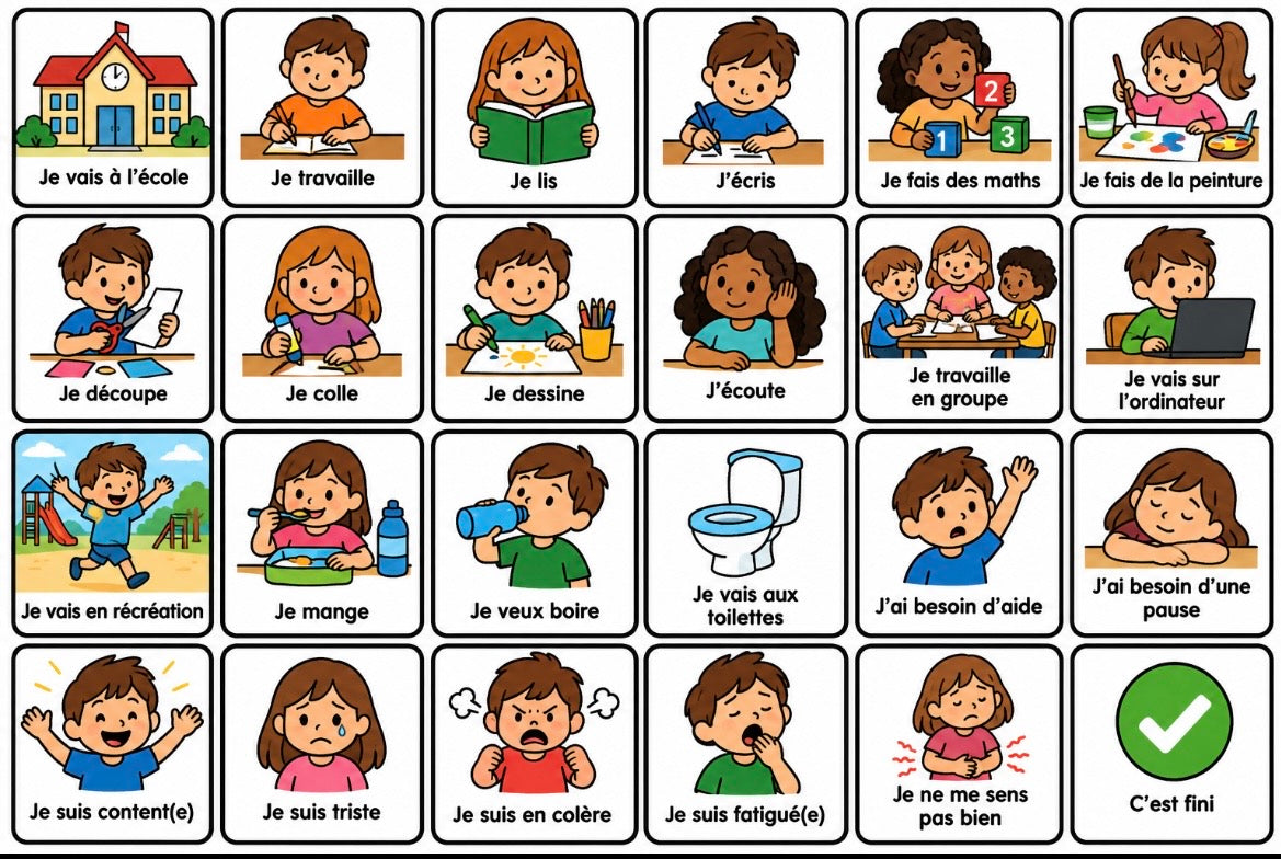 24 pictogrammes de l'école - PDF compatible avec le grand tableau de communication parlant YLOABOOK