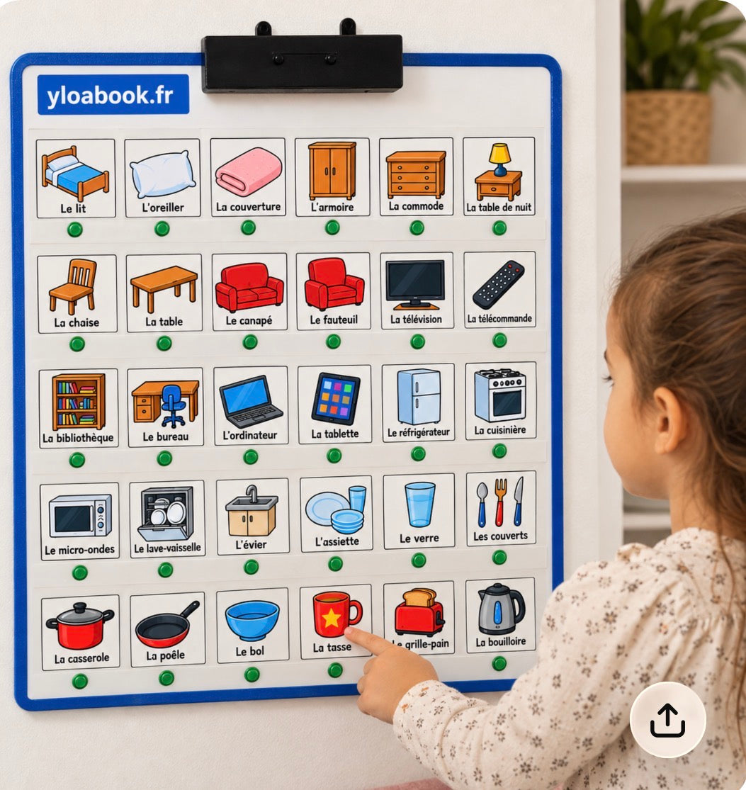 40 pictogrammes « Les objets de la maison » – PDF à imprimer | Compatible avec le grand tableau parlant YLOABOOK