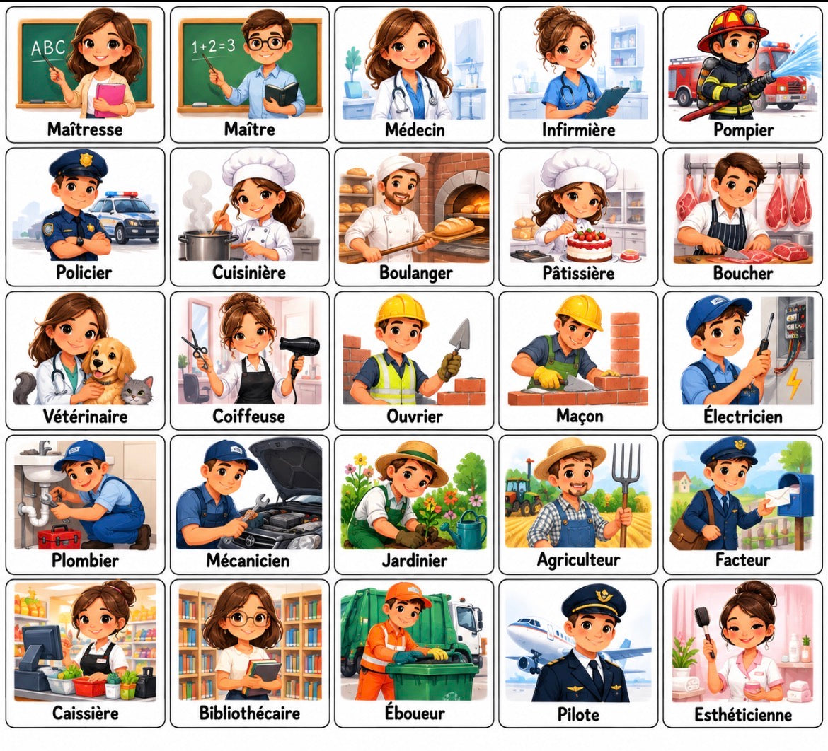 25 pictogrammes « Les métiers » – PDF à imprimer | Compatible avec le grand tableau parlant YLOABOOK