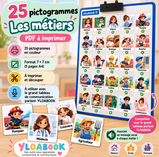 Présentation du support YLOABOOK : Métiers : pictogrammes PDF pour grand tableau