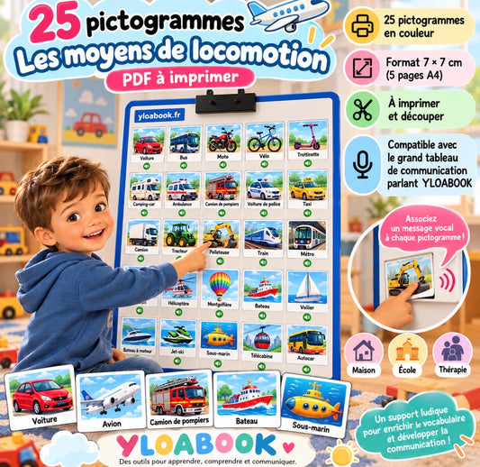 Présentation du support YLOABOOK : Transports : pictogrammes PDF pour grand tableau