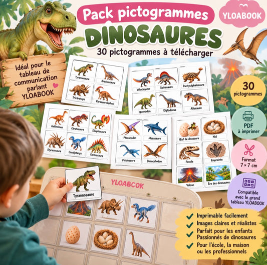 Présentation du support YLOABOOK : Dinosaures : pictogrammes PDF pour grand tableau