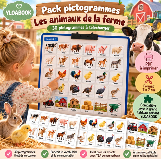 Présentation du support YLOABOOK : Animaux de la ferme : pictogrammes PDF pour grand tableau