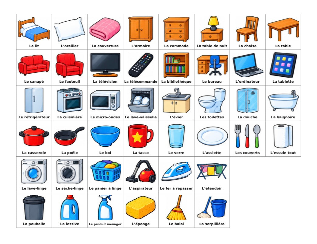 Pack PDF « Les objets de la maison » – 44 pictogrammes à imprimer | Compatible avec le petit tableau de communication parlant