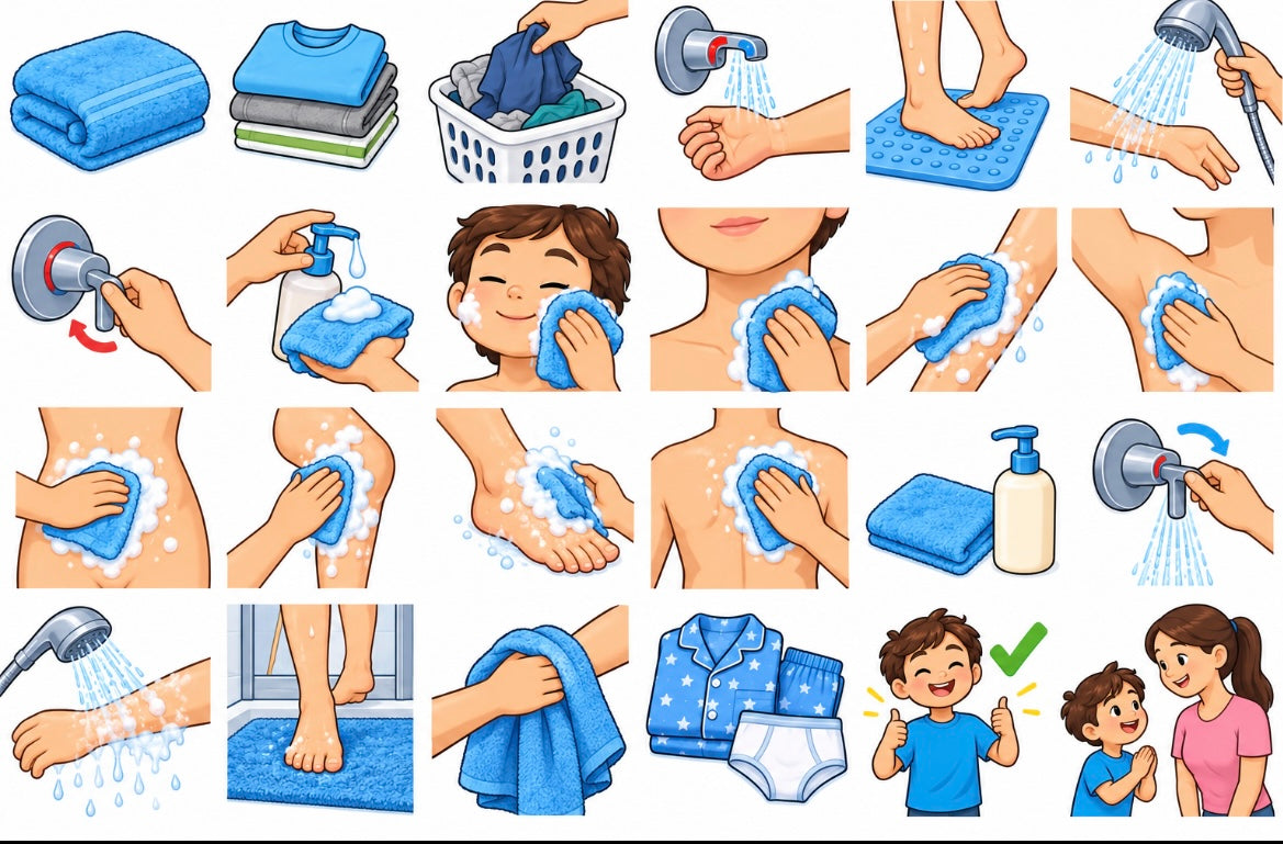 Je prends ma douche – Routine pas à pas en pictogrammes PDF pour petit tableau parlant